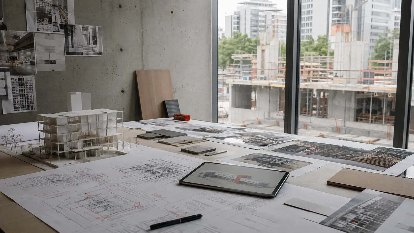 Architectural project context assembled from drawings, models, site images and construction data