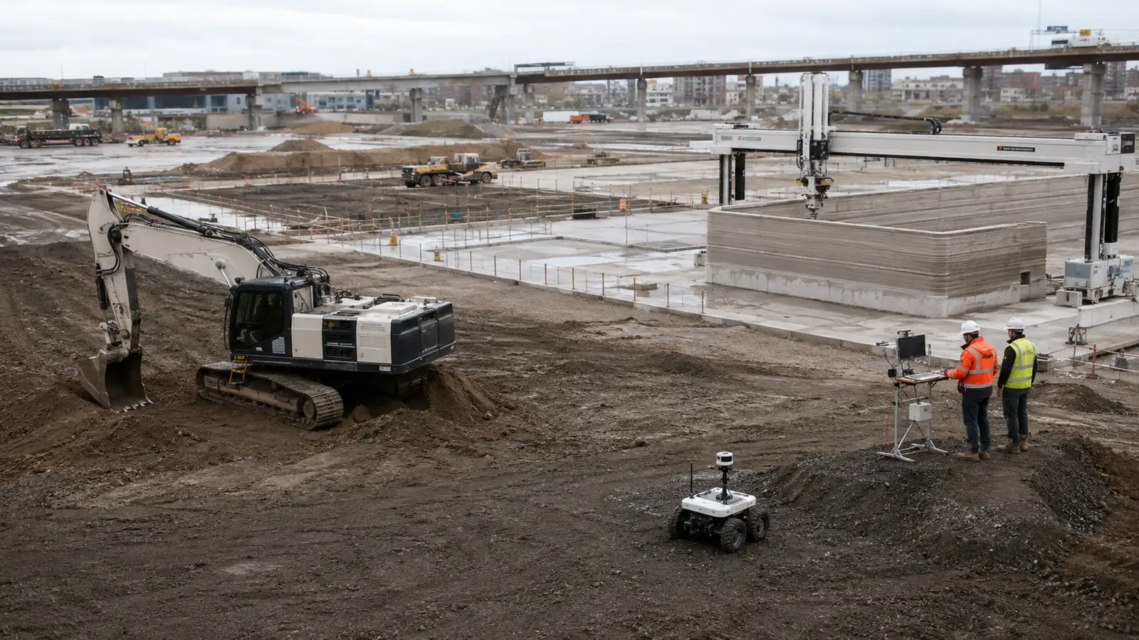 Task-native autonomous systems operating across a live construction site under human supervision